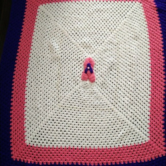 Handmade Aphgan Lap Throw/Blanket Breast Cancer Awareness Never used 59x50 Condi - Picture 2 of 5